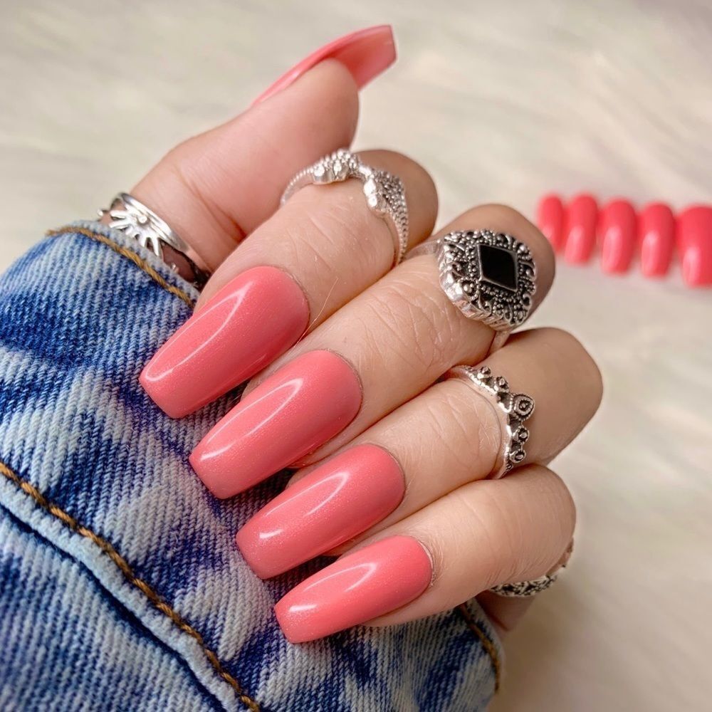 Coral Pink Custom Press On Nails | High Quality Nails | Handmade